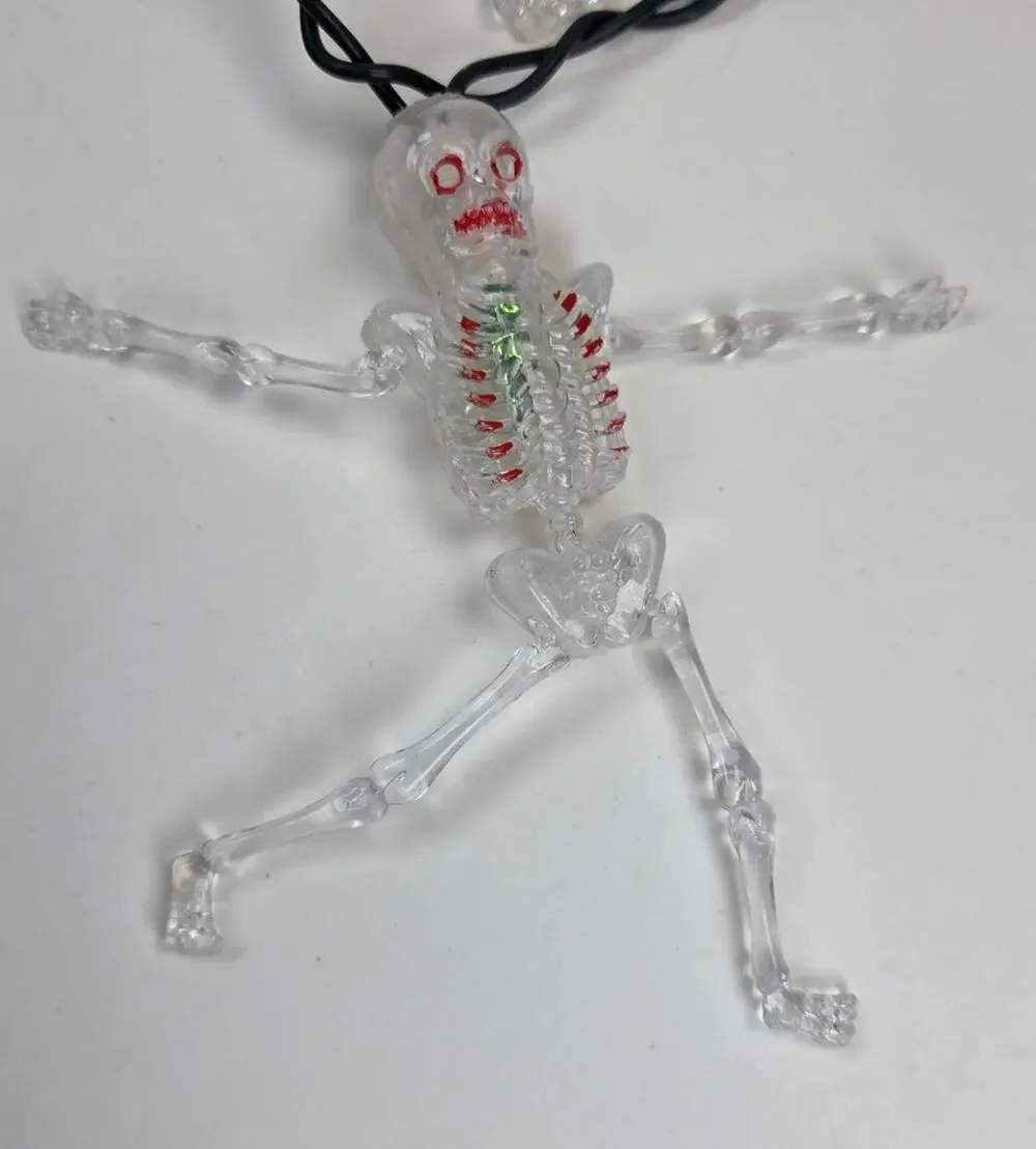 Halloween Skeleton String Flashing Lights 10 Light Set Tested Working